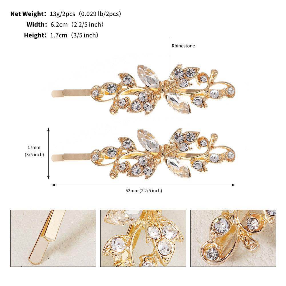Hair accessories Metal Hair Clips Broken bangs One line clip leaf rhinestone alloy hair clips 679973510035 - COCOMELODY